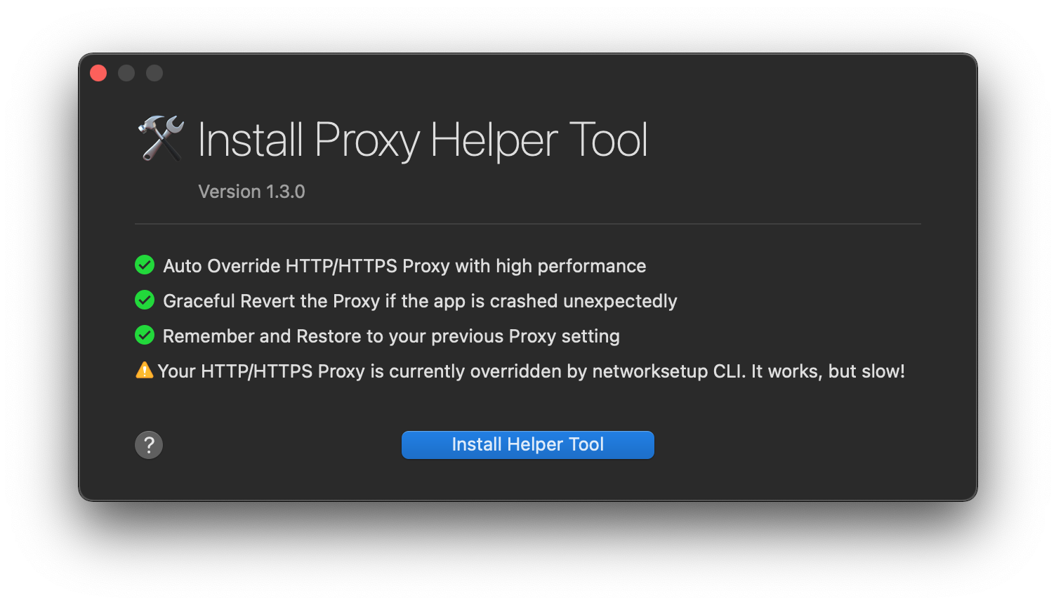 Proxyman helper tool prompt