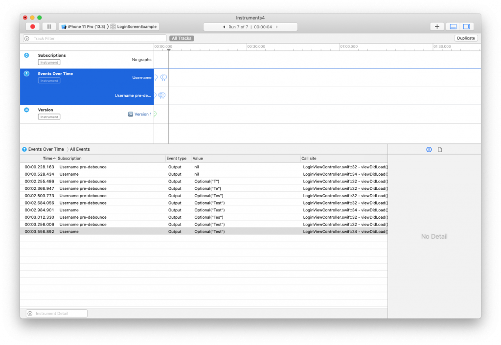 An example of a debounced publisher with a duplicate value