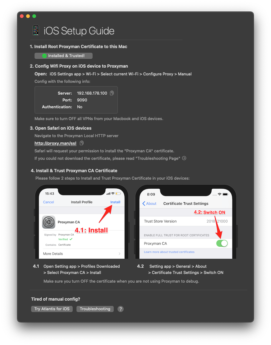 Proxyman on device instructions