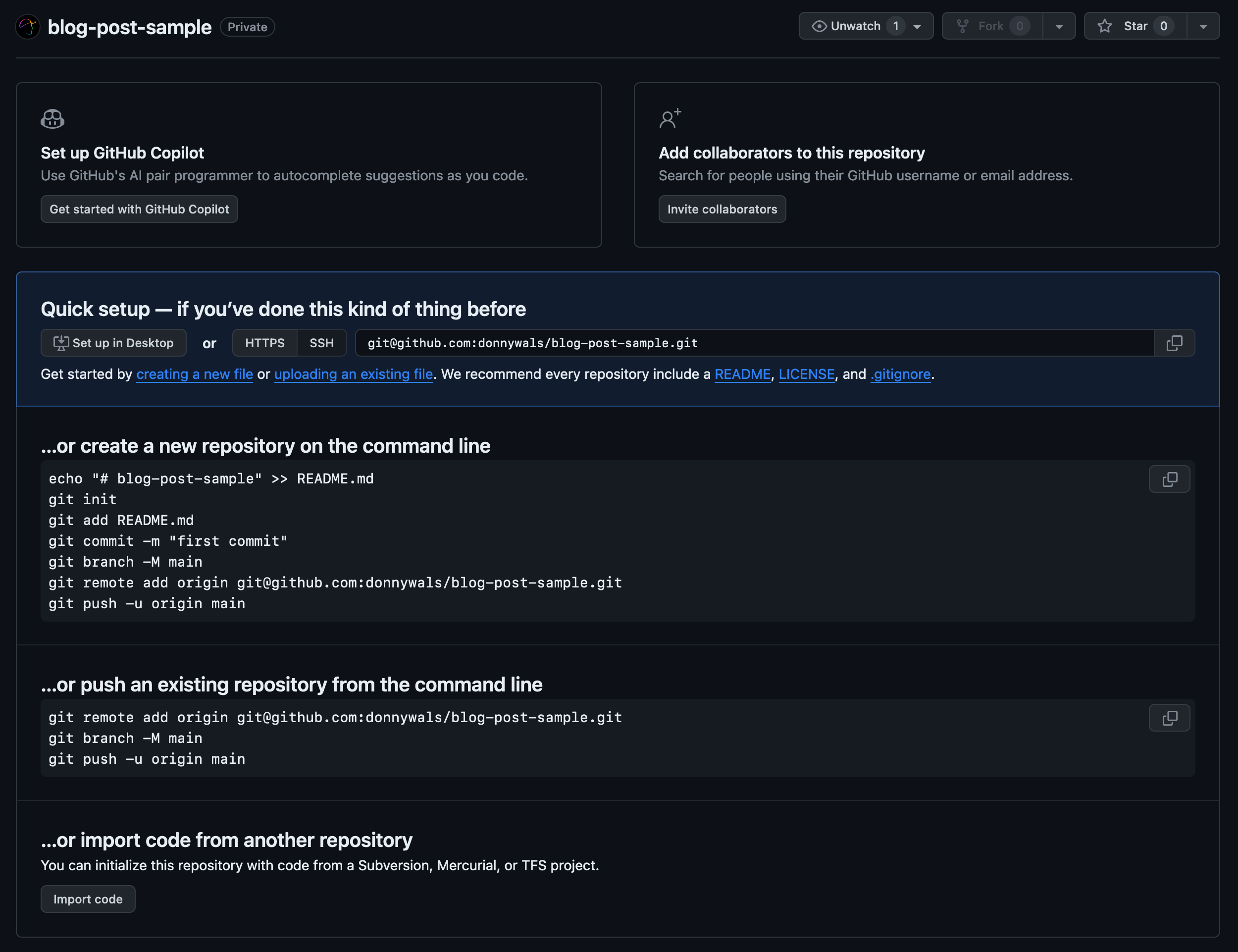 A screenshot of a newly created repository on github.com